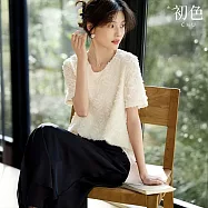 【初色】造型拼接印花T恤女上衣-共12款-11488(M-3XL可選) L H.米杏色