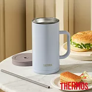 【THERMOS 膳魔師】可進洗碗機不鏽鋼真空吸管杯 1000ml(TKHA-1000-BL) 藍色
