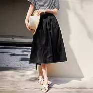 【MsMore】 初戀白月光鬆緊高腰輕盈高支薄棉清新文藝蕾絲半身中長裙# 124846 L 黑色