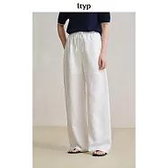 ltyp旅途原品 天絲亞麻一片式空氣褲 極簡慵懶鬆緊腰抽繩度假褲女 M L L 象牙白