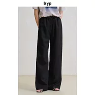 ltyp旅途原品 天絲亞麻一片式空氣褲 極簡慵懶鬆緊腰抽繩度假褲女 M L L 經典黑
