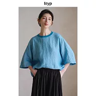 ltyp旅途原品雙色色織漢麻亞麻文藝小衫極簡休閒寬鬆大碼襯衣女 M L M 孔雀藍