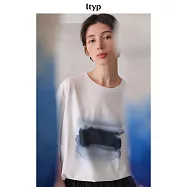 ltyp旅途原品 冰感棉暈染印花T恤 休閒百搭正肩白色短袖上衣女 M L M 月牙白