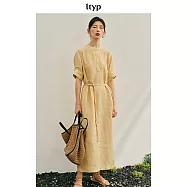ltyp旅途原品 漢麻亞麻新中式文藝連衣裙 夏季休閒H型百搭長裙女 M L M 甘草黃