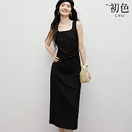 【初色】韓系休閒顯瘦百搭短袖洋裝連衣裙長裙-共11款任選-11535(M-2XL可選) L F.黑色