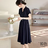 【初色】韓系休閒顯瘦百搭短袖洋裝連衣裙長裙-共11款任選-11535(M-2XL可選) XL J.藏青色