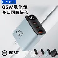 CYKE 氮化鎵GaN充電器 三口 65W數顯PD快充頭 藍色