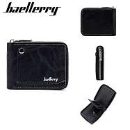 【Baellerry 佰利瑞】4卡簡約外置卡片拉鏈零錢男用短夾(D5102)_06075 _黑色
