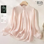 【初色】純色簡約半立領寬鬆長袖雪紡垂墜感輕薄透氣襯衫上衣女上衣-粉色-11553(M-2XL可選) L 粉色