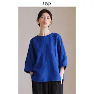 ltyp旅途原品100%色織亞麻文藝小衫女夏極簡純色寬鬆百搭襯衣上衣 M L L 克萊茵藍