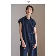 ltyp旅途原品 皺感肌理亞麻不對稱繫帶襯衫女夏季通勤時尚襯衣上衣 M L M 星空藍