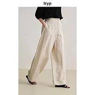 ltyp旅途原品 皺感肌理亞麻拖地闊腿「流浪褲」極簡慵懶鬆弛長褲 M L M 杏仁米