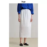 ltyp旅途原品 100%色織亞麻半身裙 文藝克萊因藍直筒半裙女 M L M 月牙白