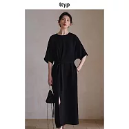 ltyp旅途原品 日本進口麻感三醋酸新中式連衣裙 輕社交優雅裙子 M L M 經典黑