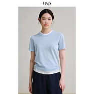 ltyp旅途原品 亞麻天絲撞色假兩件T恤 休閒百搭寬鬆短袖上衣女 M L M 冰川藍