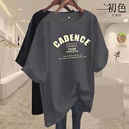 【初色】簡約風純色圓領寬鬆大碼字母印花短袖T恤上衣女上衣-共6色-11574(M-4XL可選) M 灰色