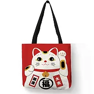 【素包包】購物袋 大容量日本招財貓方形購物托特肩背袋(80040) _圖1