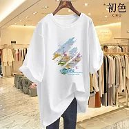 【初色】休閒寬鬆透氣大碼卡通印花圓領短袖T恤女上衣-共10款-32843(M-3XL可選) 3XL B.白色