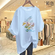 【初色】休閒寬鬆透氣大碼卡通印花圓領短袖T恤女上衣-共10款-32843(M-3XL可選) L B.淺藍色