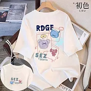 【初色】休閒寬鬆透氣大碼卡通印花圓領短袖T恤女上衣-共10款-32843(M-3XL可選) L H.字母怪獸-白色