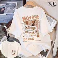 【初色】休閒寬鬆透氣大碼卡通印花圓領短袖T恤女上衣-共10款-32843(M-3XL可選) L I.線條小熊-白色