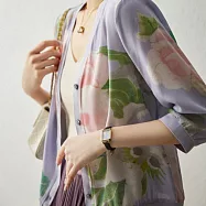 【MsMore】 休閒防曬空調印花洋氣上衣V領短七分袖外套# 125004 XL 花紋色