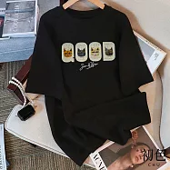 【初色】圓領短袖插圖貓咪印花休閒T恤上衣女上衣-共2款5色-11591.11592(M-3XL可選) 3XL 復古貓牌-黑色
