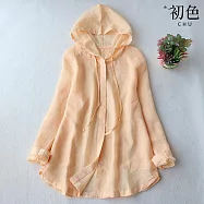 【初色】純色簡約遮陽防曬輕薄透氣抽繩連帽長袖排扣空調外套女外套-共4色-12590(M-2XL可選) M 淡黃色