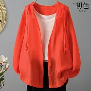 【初色】純色簡約遮陽防曬輕薄透氣抽繩連帽長袖排扣空調外套女外套-共4色-12590(M-2XL可選) XL 桔紅色