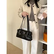 O-ni O-ni全新品精選優質皮革休閒鬆弛感皮帶個性設計百搭高級橫款時尚托特包(品質保證)(bag-6112) 黑色