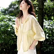 【初色】純色簡約通勤拼接輕薄透氣休閒蝙蝠長袖連帽外套女外套-黃色-12030(M-2XL可選) XL 黃色