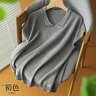 【初色】文藝風寬鬆透氣小飛袖娃娃領純色短袖T恤上衣女上衣-共2色-12054(F可選) F 灰色