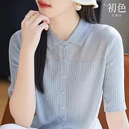 【初色】氣質風POLO領翻領短袖針織衫上衣女上衣-共4色-12173(F可選) F 藍色