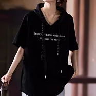 【MsMore】 時尚刺繡連帽T恤黑色大碼短袖上衣# 125050 2XL 黑色