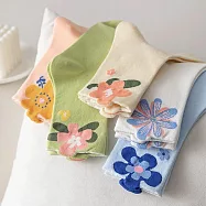 【AnZa】純棉花朵立體休閒襪中筒襪短襪(5入一組) 圖片色