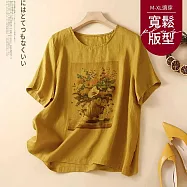 【慢。生活】薄款棉麻文藝復古印花休閒上衣 FE11 FREE 黃色