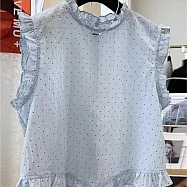 【ACheter】 輕奢減齡木耳邊小清新背心藍色波點無袖上衣薄款# 125115 XL 藍色