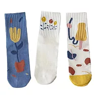 【AnZa】童趣塗鴉純棉休閒襪中筒襪短襪學生襪(3入/組) 圖片色