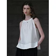 O-ni O-n全新優質精選100%純亞麻法式圓領涼爽性感優雅吊帶衫百搭舒適透氣時尚高級精品(品質保證) M 米白色