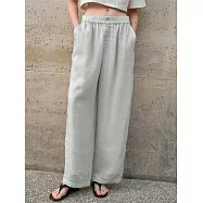 O-ni O-n全新優質精選100支純苧麻透氣舒適顯高顯瘦版型鬆緊腰休閒百搭長褲(品質保證) M 霜灰色
