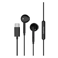 PHILIPS 重低音Type C耳機|附麥克風|適用iPhone/安卓|TAE1018 黑色