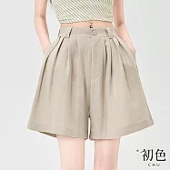 【初色】純色輕薄寬鬆高腰西裝褲A字直筒休閒褲寬褲短褲-共4色-13011(M-2XL可選) L 卡其色