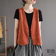 【初色】復古棉麻風中大碼純色系V領背心-共6色-62191(M-2XL可選) M 橘紅色