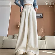 【初色】休閒風純色肌理垂感寬鬆高腰涼爽奶芙西裝褲涼感冰絲山本褲寬褲長褲-共2款6色-12999(M-XL可選) M 米白常規款