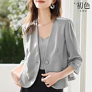 【初色】氣質簡約通勤風V領七分長袖單扣西裝外套女外套-共2色-12702(M-2XL可選) M 藍色