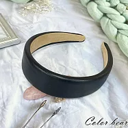 【卡樂熊】韓系寬邊復古皮革造型髮箍(五色)- 黑色
