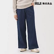 【MUJI 無印良品】女輕磅丹寧打褶寬版褲 S 藍色