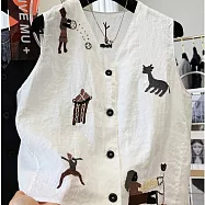 【ACheter】 棉麻重工刺繡韓系V領背心上衣薄款外穿# 125198 XL 白色