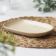 【日本野田】美濃燒|潑水十草 陶瓷長型餐盤18.7cm ‧ 陶白