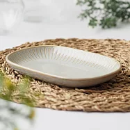 【日本野田】美濃燒|潑水十草 陶瓷長型餐盤18.7cm ‧ 淺灰